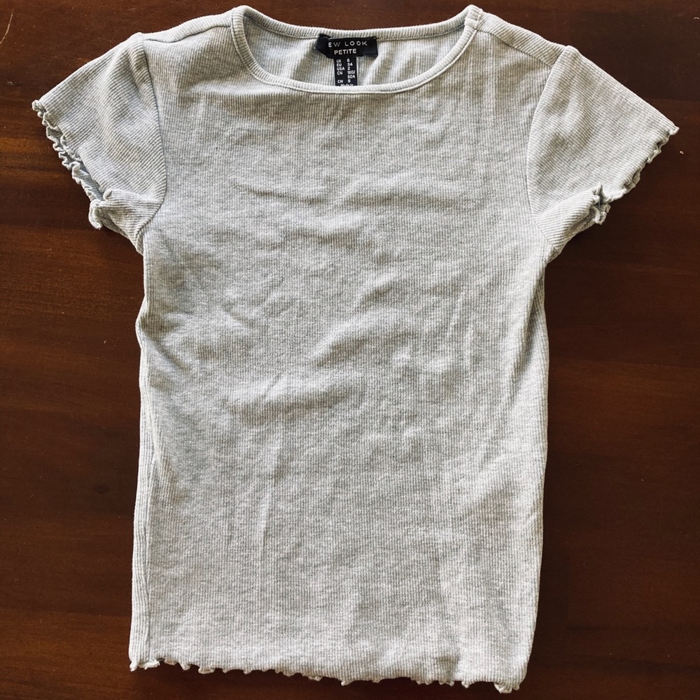ASOS Gray Frill Edge Ribbed Tee